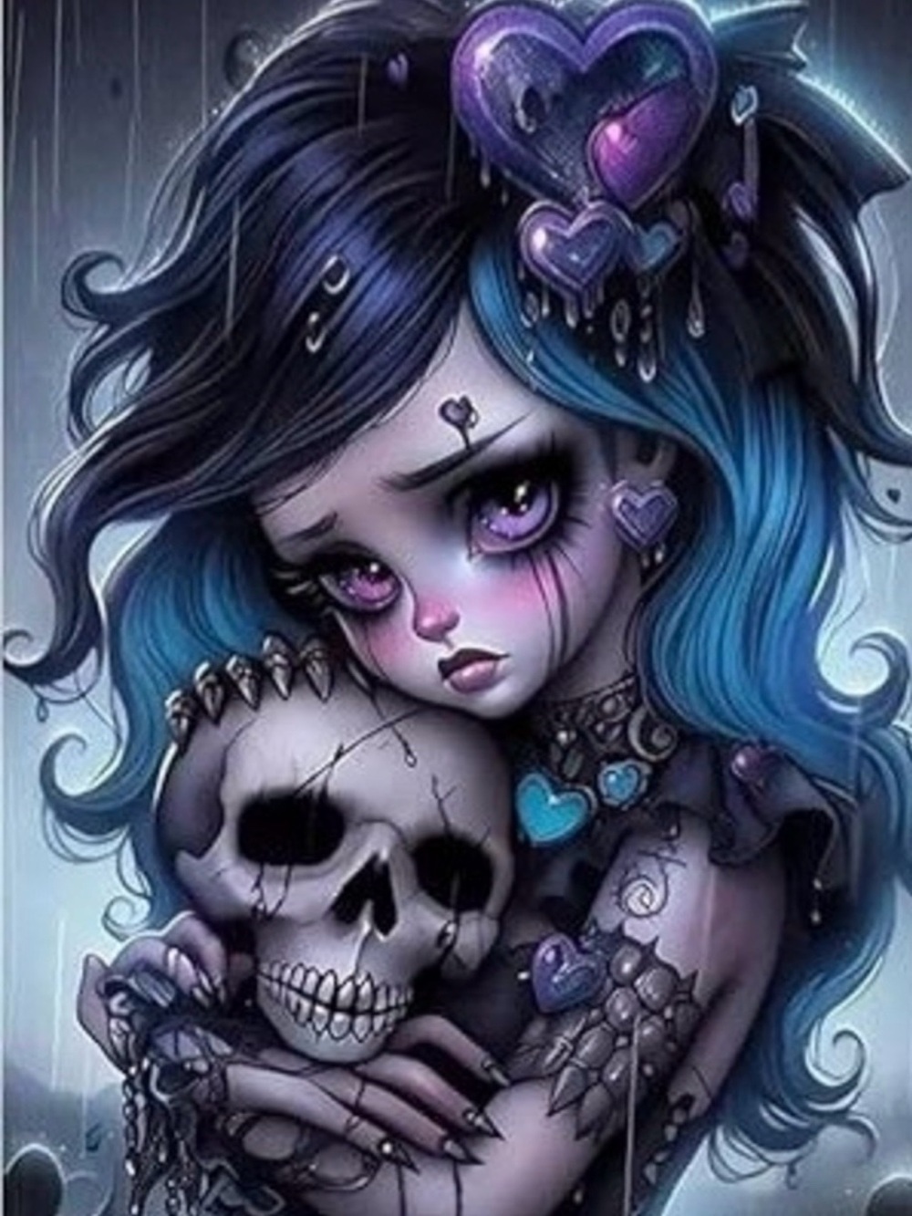Purple & Teal Gothic Girl Art Print - Home Art